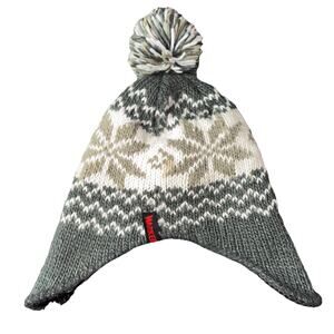 Marker Boys Outdoors Flapper Hat OS Green & White Winter Fair isle Snowflake